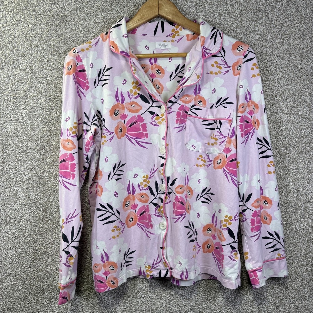 BedHead Pajamas Pajama Top Womens Small‎ Pink Floral Button Front Jersey